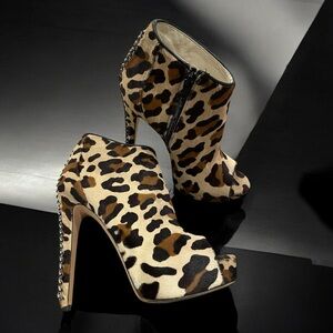 Brian Atwood Leopard Print Stiletto Ankle Boots